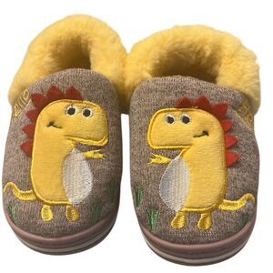 Toddler Dinosaur Slippers US 8-9 Fuzzy Plush Indoor House Shoes Cute Cozy